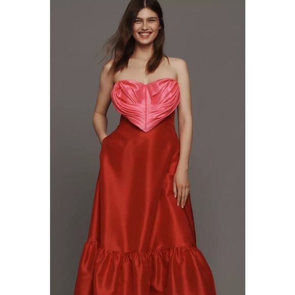 Anthropologie HUTCH Strapless Heart Maxi Dress in Red Pink Size US 10 NWT $218 - Picture 3 of 6